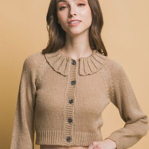 ‎Khaki Short Collard Sweater